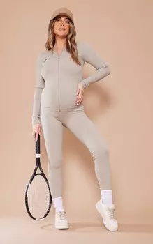 PrettyLittleThing Леггинсы в рубчик песочного цвета для беременных