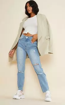 PrettyLittleThing Легкие потертые рваные джинсы Petite Mom