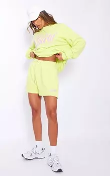 PrettyLittleThing Легкие шорты для бега оверсайз с принтом Lime и слоганом