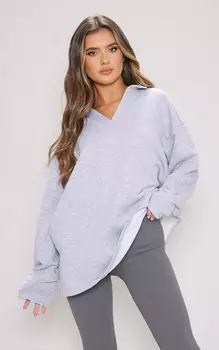 PrettyLittleThing Легкий свитшот серого цвета с меланжевым воротником