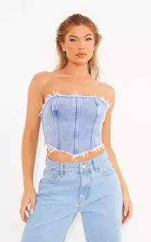 PrettyLittleThing Легкий винтажный джинсовый топ с необработанными краями и завязками на спине