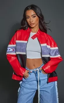 PrettyLittleThing Маленькая красная куртка-гонщик из искусственной кожи