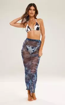 PrettyLittleThing Макси-юбка «рыбий хвост» с джинсовым принтом и завязками по бокам