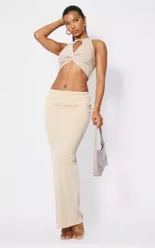 PrettyLittleThing Макси-юбка Stone Matte Sculpt с складками на талии