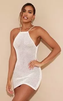 PrettyLittleThing Мини-платье овсяного цвета с завязками крючком