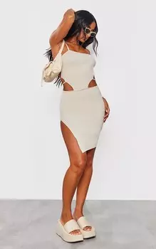 PrettyLittleThing Мини-платье овсяной вязки с бретелями на спине
