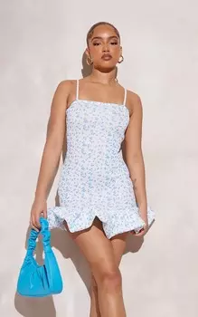 PrettyLittleThing Мини-платье Petite синего цвета с принтом Scuba