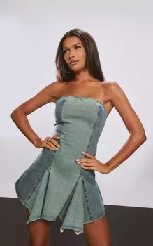 PrettyLittleThing Мини-платье Vintage Wash с потертыми швами