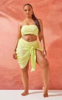 PrettyLittleThing Мини-пляжный саронг цитрусово-желтого цвета с завязками сбоку и льняным узором