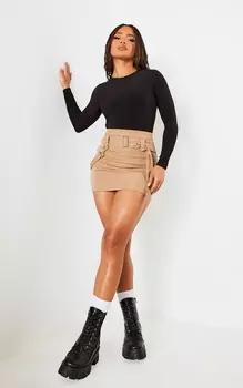 PrettyLittleThing Мини-юбка из тканой ткани с пряжкой темно-серого цвета