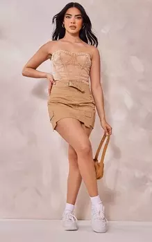 PrettyLittleThing Мини-юбка карго на молнии с поясом мокко