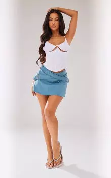 PrettyLittleThing Мини-юбка Petite синяя минеральная с поясом