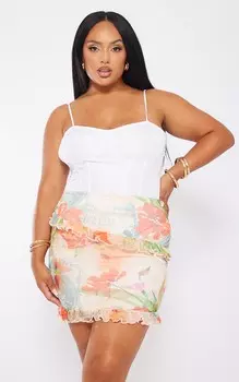 PrettyLittleThing Мини-юбка Plus из сетки с рюшами и разноцветным принтом