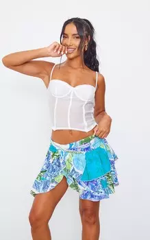 PrettyLittleThing Мини-юбка Rara с бирюзовым лоскутным принтом