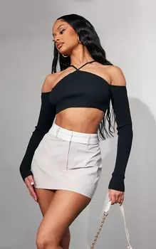 PrettyLittleThing Мини-юбка с заниженной талией и поясом из каменной ткани с отворотом