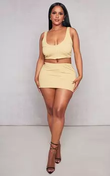 PrettyLittleThing Мини-юбка Shape Camel Sweat Raw Edge Micro