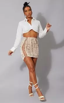 PrettyLittleThing Мини-юбка телесного цвета со шнуровкой и рюшами