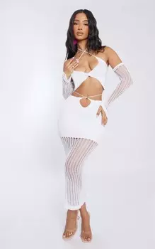 PrettyLittleThing Миниатюрная белая трикотажная юбка мидакси с завязкой на талии