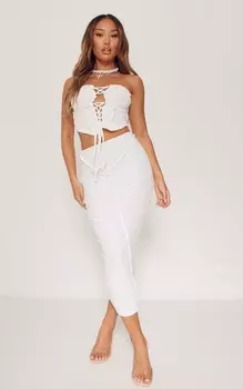 PrettyLittleThing Миниатюрная кремовая фактурная юбка мидакси