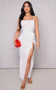 PrettyLittleThing Миниатюрное белое сетчатое платье мидакси с цветочной отделкой