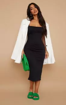 PrettyLittleThing Миниатюрное черное платье-миди из крепа