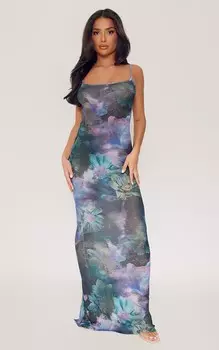 PrettyLittleThing Миниатюрное темно-зеленое платье макси с цветочным принтом