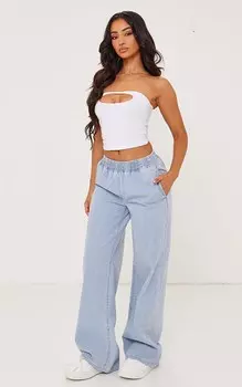PrettyLittleThing Миниатюрные синие эластичные широкие джинсы в тонкую полоску