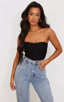 PrettyLittleThing Миниатюрный черный кружевной корсет на крючках и проушинах