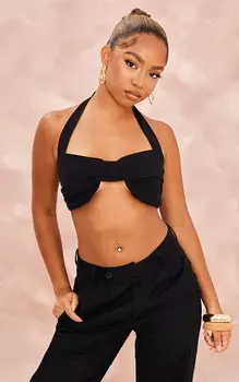 PrettyLittleThing Миниатюрный черный льняной бюстгальтер со сборками