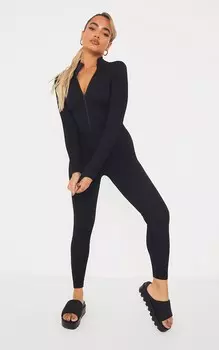 PrettyLittleThing Миниатюрный черный структурированный комбинезон в рубчик