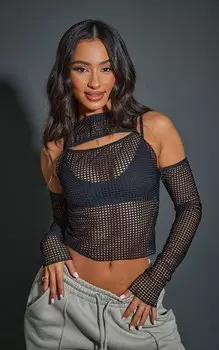 PrettyLittleThing Миниатюрный черный топ в сетку