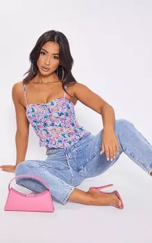 PrettyLittleThing Миниатюрный синий шифоновый корсет с цветочным принтом