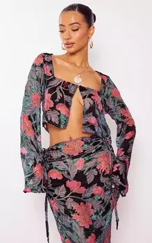 PrettyLittleThing Миниатюрный укороченный топ на пуговицах спереди Devore с цветочным принтом