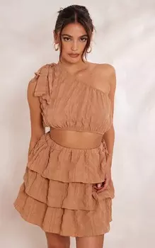 PrettyLittleThing Многоярусная фактурная мини-юбка цвета мокко