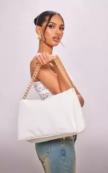 PrettyLittleThing Мягкая сумка на плечо из искусственной кожи с кремовой подкладкой и цепочкой
