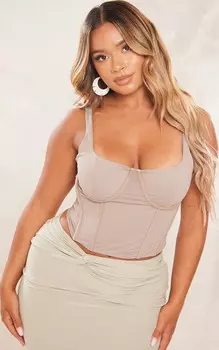 PrettyLittleThing Мягкий бесшовный корсет с косточками Shape Moss Sand