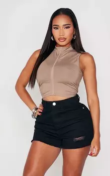 PrettyLittleThing Мягкий бесшовный топ без рукавов с молнией спереди Shape Taupe