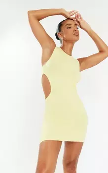 PrettyLittleThing Мягкое трикотажное платье лимонного цвета с вырезом сбоку