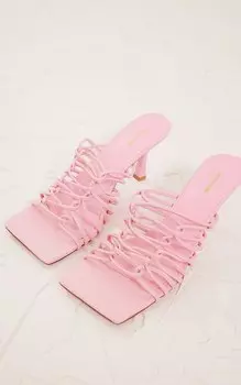 PrettyLittleThing Мюли Baby Pink из искусственной кожи с квадратным носком на каблуке в клетку