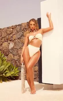 PrettyLittleThing Низ бикини песочного цвета с высокой талией