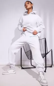 PrettyLittleThing Объемные джоггеры с пышным принтом премиального цвета Heather Grey Sports Academy