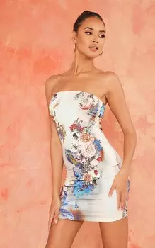 PrettyLittleThing Облегающее платье-бандо с мульти-ренессансным принтом