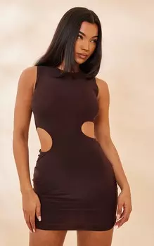 PrettyLittleThing Облегающее платье без рукавов шоколадного цвета с вырезами по бокам
