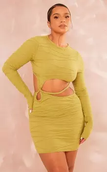 PrettyLittleThing Облегающее платье из фактурного трикотажа оливкового цвета с вырезами