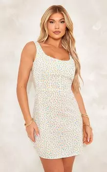 PrettyLittleThing Облегающее платье из льна с разноцветным цветочным принтом и корсетом