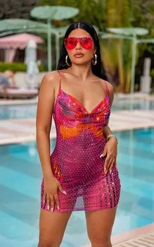 PrettyLittleThing Облегающее платье из сетчатой ткани премиум-класса с разноцветным принтом