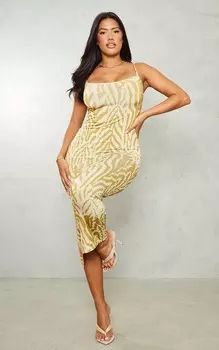 PrettyLittleThing Облегающее платье мидакси на тонких бретельках с лаймовым животным принтом