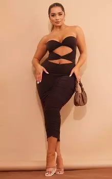 PrettyLittleThing Облегающее платье мидакси с вырезами шоколадно-коричневого цвета