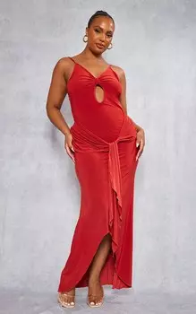 PrettyLittleThing Облегающее платье миди с деталями цвета ржавчины и узлом