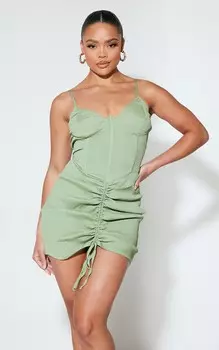 PrettyLittleThing Облегающее платье на косточках со сборками и фактурной отделкой Sage
